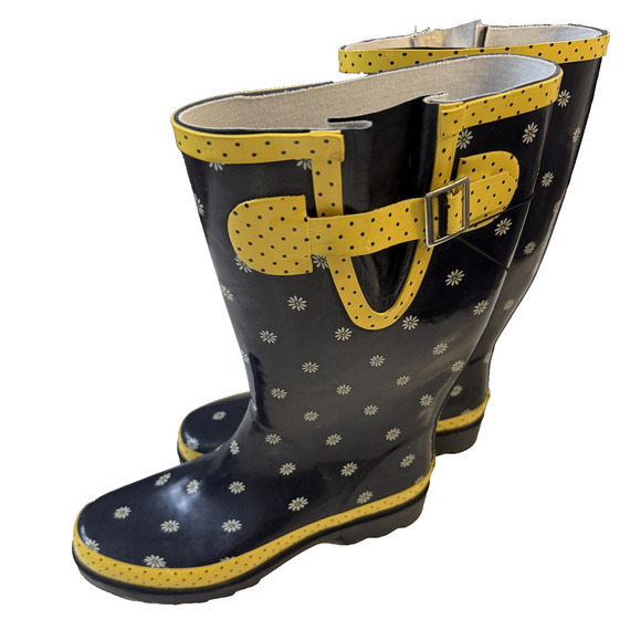 Western Chief Rain Boots Womens Size 9 Daisies Polka Dot Floral Rubber Waterproo - Picture 1 of 6